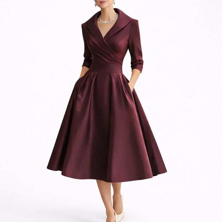 Dames Elegante A-lijn Midi Jurk Bruidsmeisjes Herfstbruiloft Gast - Rood