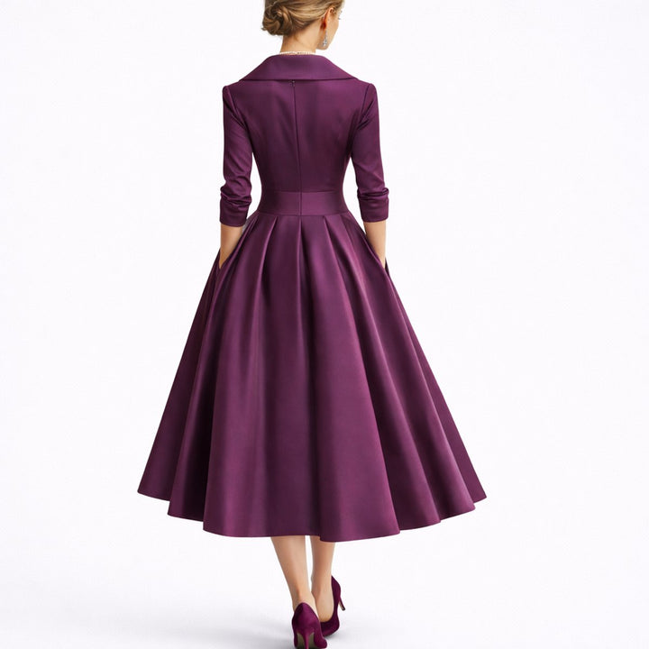 Dames Elegante A-lijn Midi Jurk Bruidsmeisjes Herfstbruiloft Gast