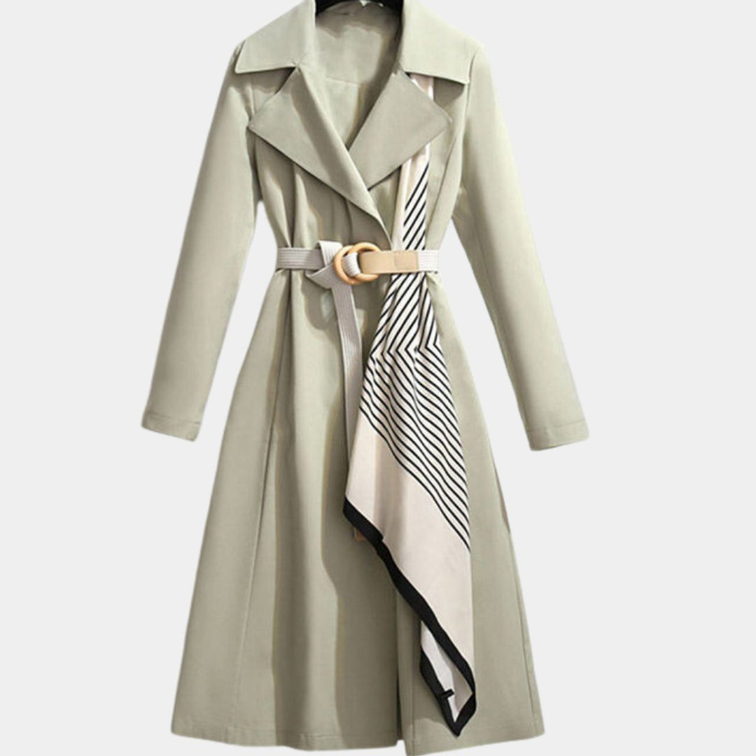 Dames Elegante Belted Trench Coat Klassieke Midi Stijl - Groen