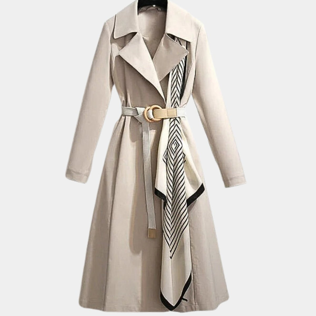 Dames Elegante Belted Trench Coat Klassieke Midi Stijl - Beige