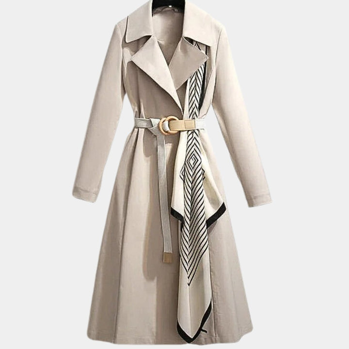 Dames Elegante Belted Trench Coat Klassieke Midi Stijl - Beige