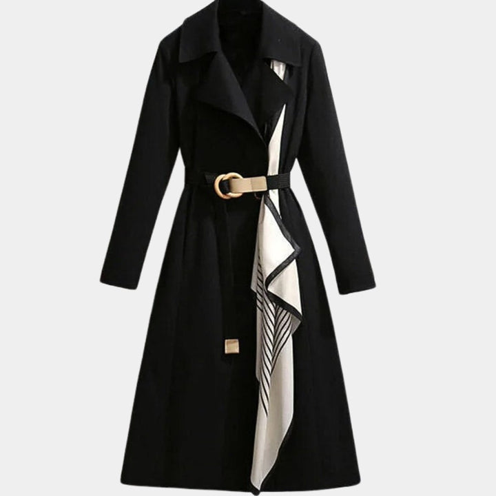 Dames Elegante Belted Trench Coat Klassieke Midi Stijl - Zwart