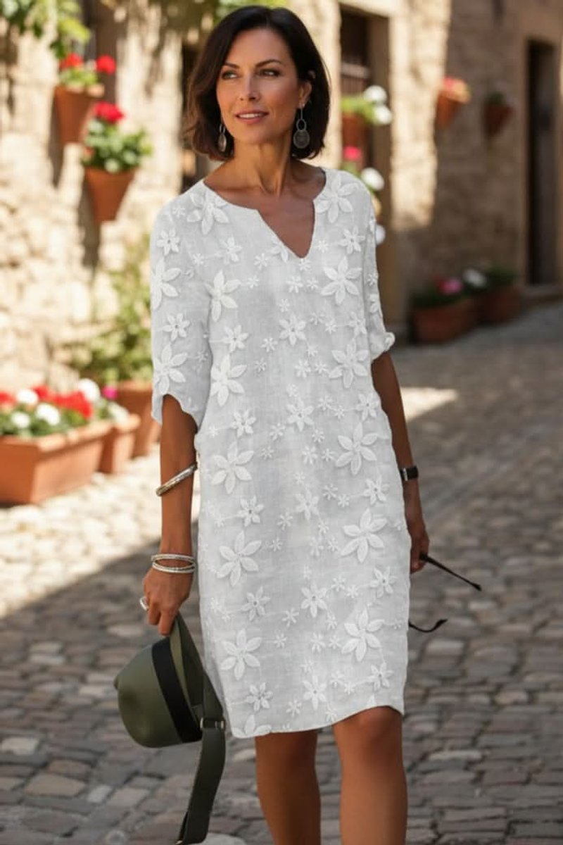 Dames Elegante Bloemen V-Hals Avondjurk Midi