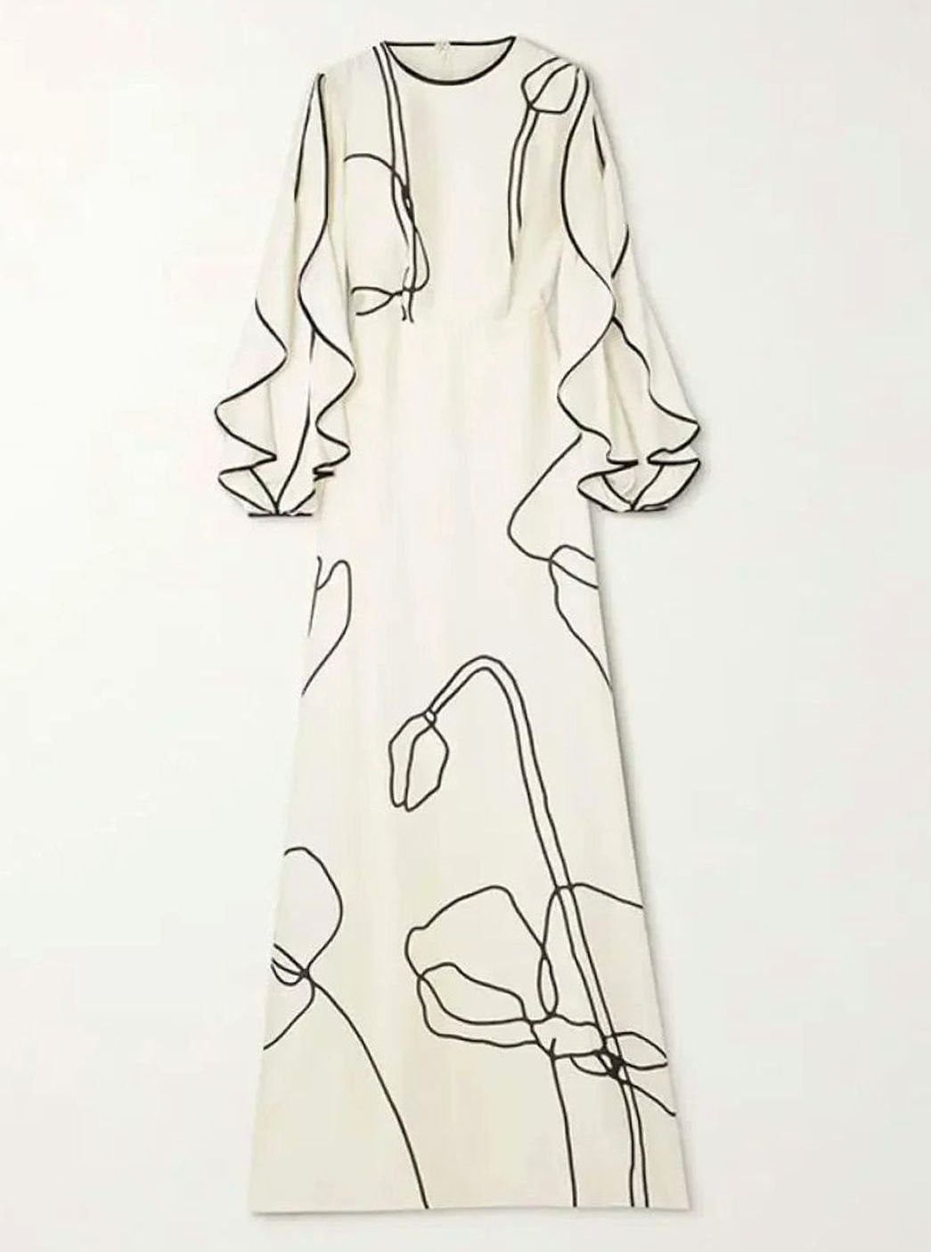 Dames Elegante Bloemenprint Maxi Avondjurk Lange Mouwen