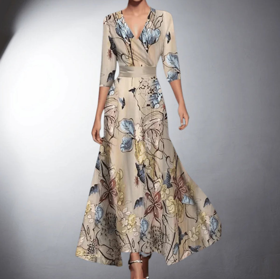 Dames Elegante Bloemenprint Maxi Jurk Formele Jurken V-hals - Bloemenprint
