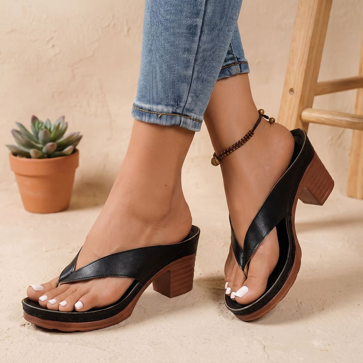Dames Elegante Blokhak Slippers Vegan Leren Teenslippers