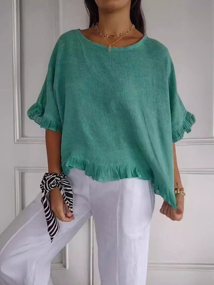 Dames Elegante Casual Blouse met Ruffle Details - Green (Almost sold out)