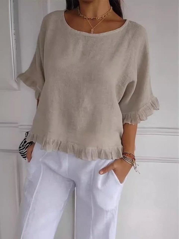 Dames Elegante Casual Blouse met Ruffle Details - Beige