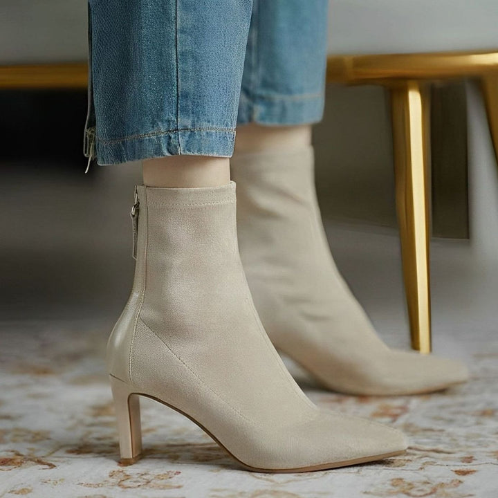 Dames Elegante Enkellaarzen met Stilettohak Ritssluiting - Beige