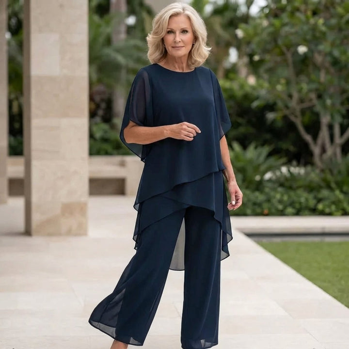 Dames Elegante Gelaagde Chiffon Broekset - Blauw