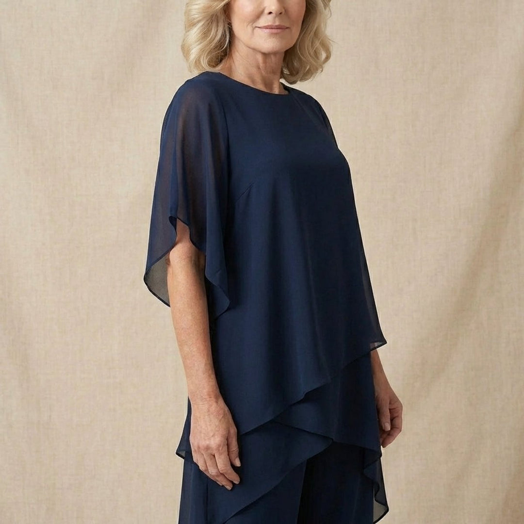 Dames Elegante Gelaagde Chiffon Broekset