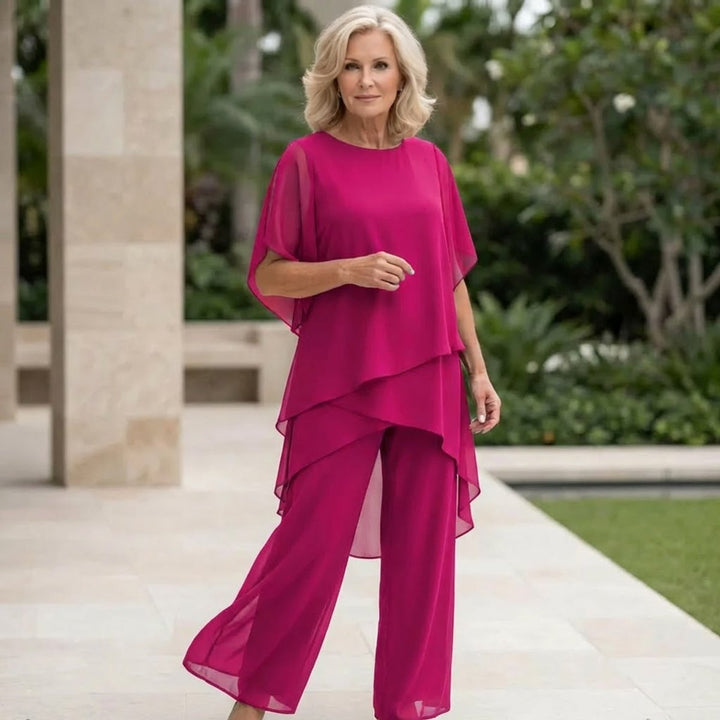 Dames Elegante Gelaagde Chiffon Broekset - Lila