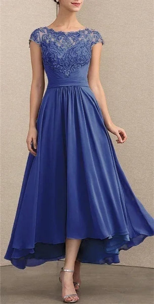 Dames Elegante Kanten Chiffon Maxi Formele Jurk - Blauw