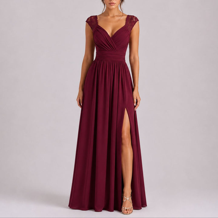 Dames Elegante Kanten Chiffon Maxi Jurk Bruiloft Gast Herfst - Red Carpet