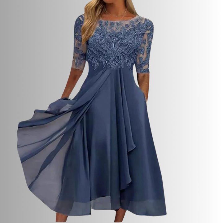 Dames Elegante Kanten Formal Dress Chiffon Midi-jurk - Blauw