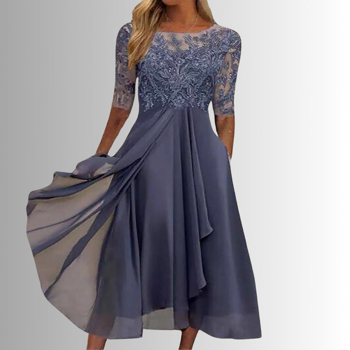 Dames Elegante Kanten Formal Dress Chiffon Midi-jurk - Paars