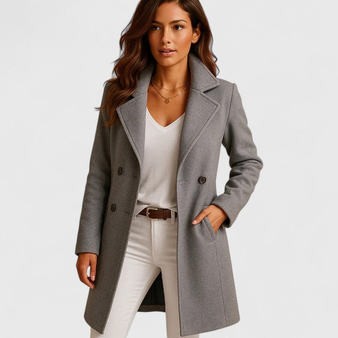 Dames Elegante Lange Wollen Women Coat met Knoopsluiting - Grijs