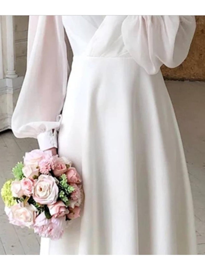 Dames Elegante Long Sleeve Dress V-hals Pofmouw Midi Bruiloft