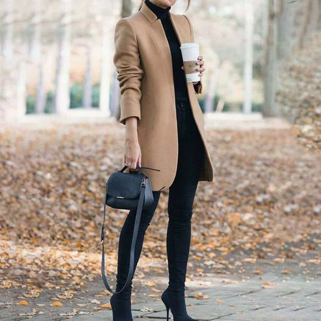 Dames Elegante Longline Winterjas Staande Kraag - Khaki