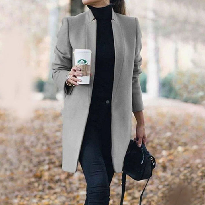 Dames Elegante Longline Winterjas Staande Kraag - Grijs
