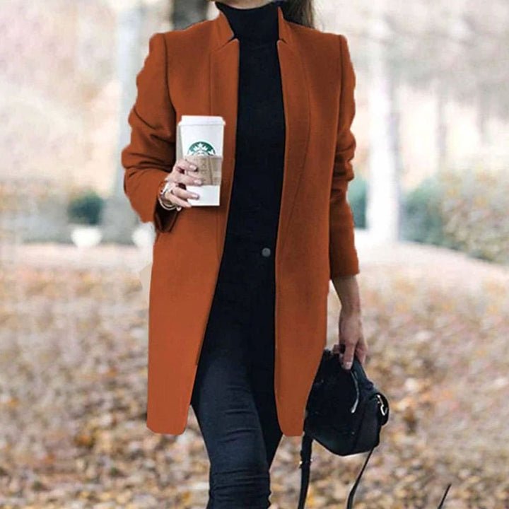 Dames Elegante Longline Winterjas Staande Kraag - Caramel