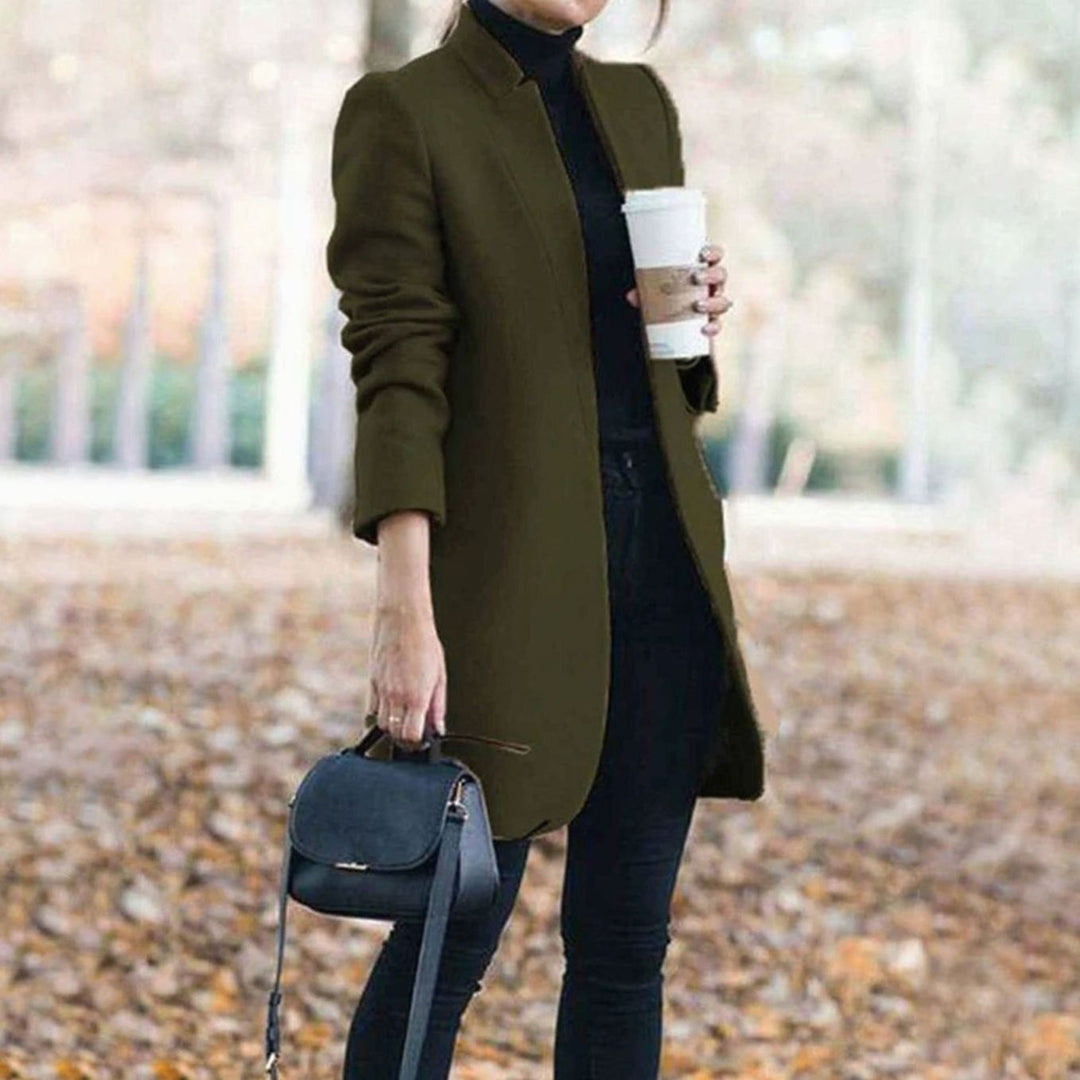 Dames Elegante Longline Winterjas Staande Kraag - Groen
