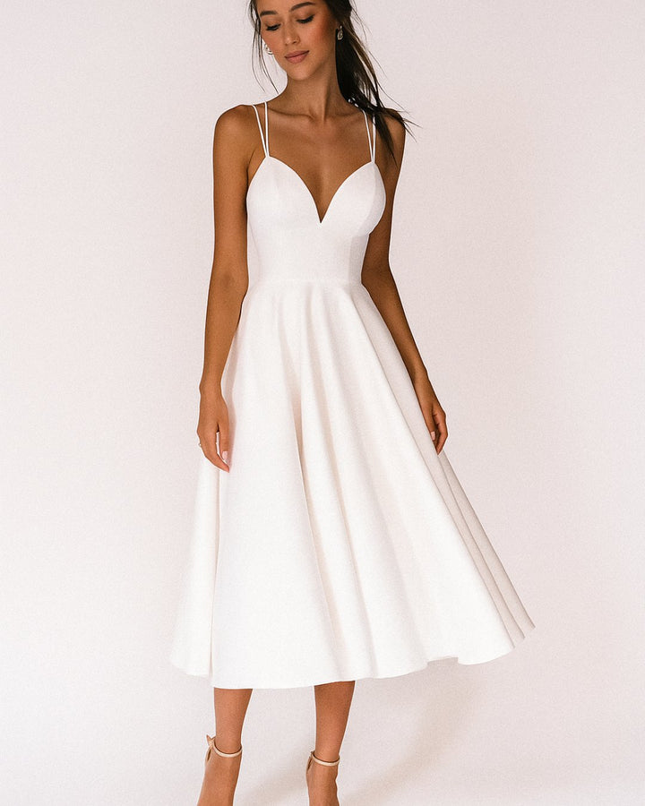 Dames Elegante Midi-jurk Spaghettibandjes Bruiloftsgasten - Wit