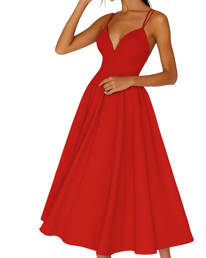 Dames Elegante Midi-jurk Spaghettibandjes Bruiloftsgasten - Rood