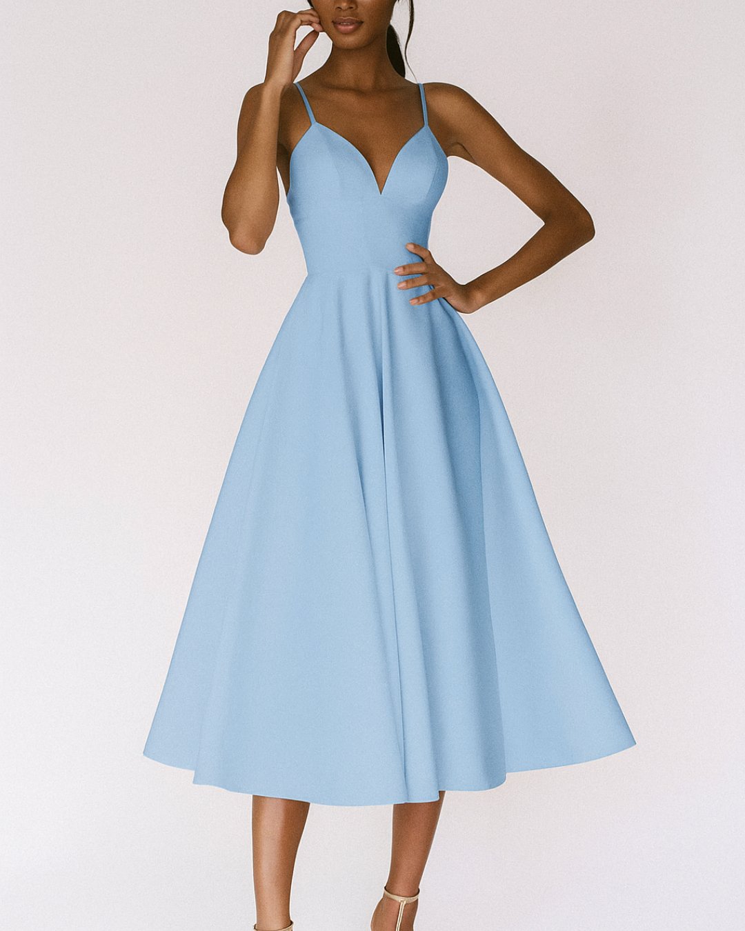 Dames Elegante Midi-jurk Spaghettibandjes Bruiloftsgasten - Blauw
