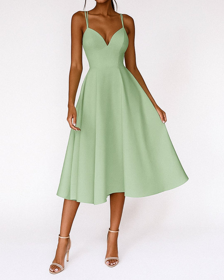Dames Elegante Midi-jurk Spaghettibandjes Bruiloftsgasten - Groen
