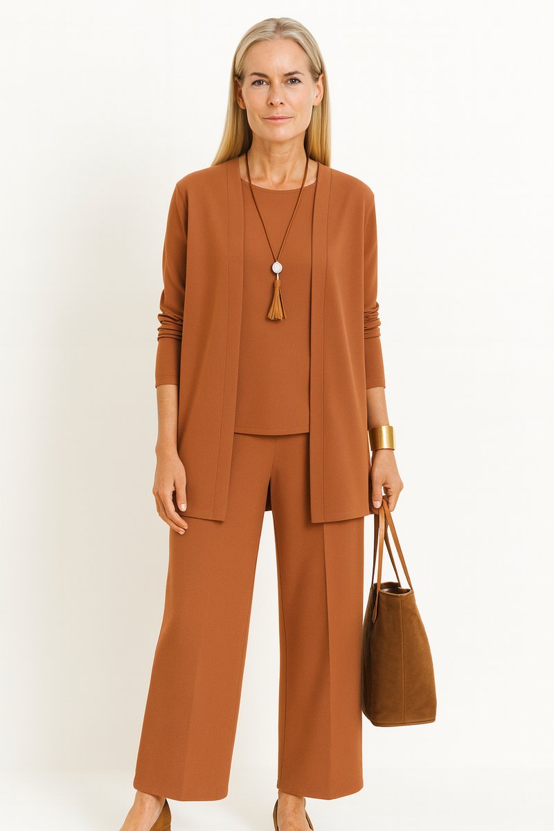 Dames Elegante Open Longline Cardigan Top Culotte Broek Set