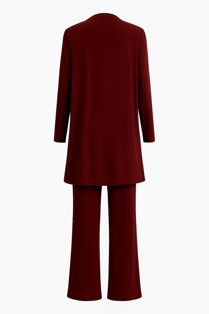Dames Elegante Open Longline Cardigan Top Culotte Broek Set