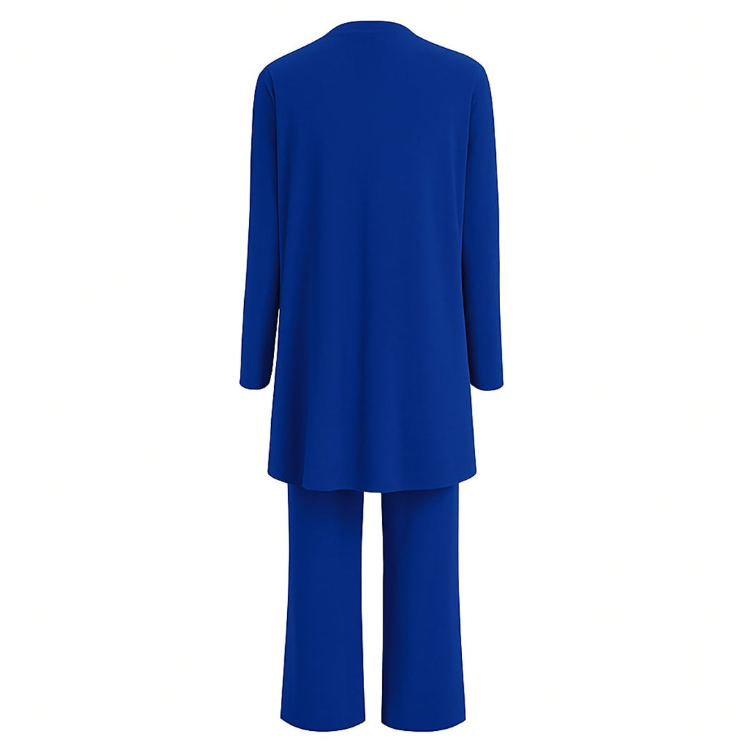 Dames Elegante Open Longline Cardigan Top Culotte Broek Set