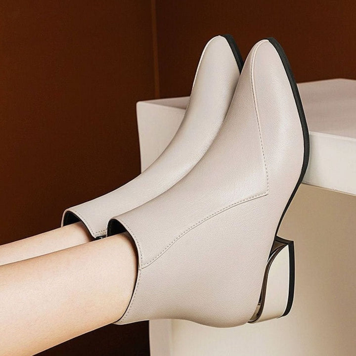 Dames Elegante Puntneus Enkellaarsjes met Metallic Hak en Rits