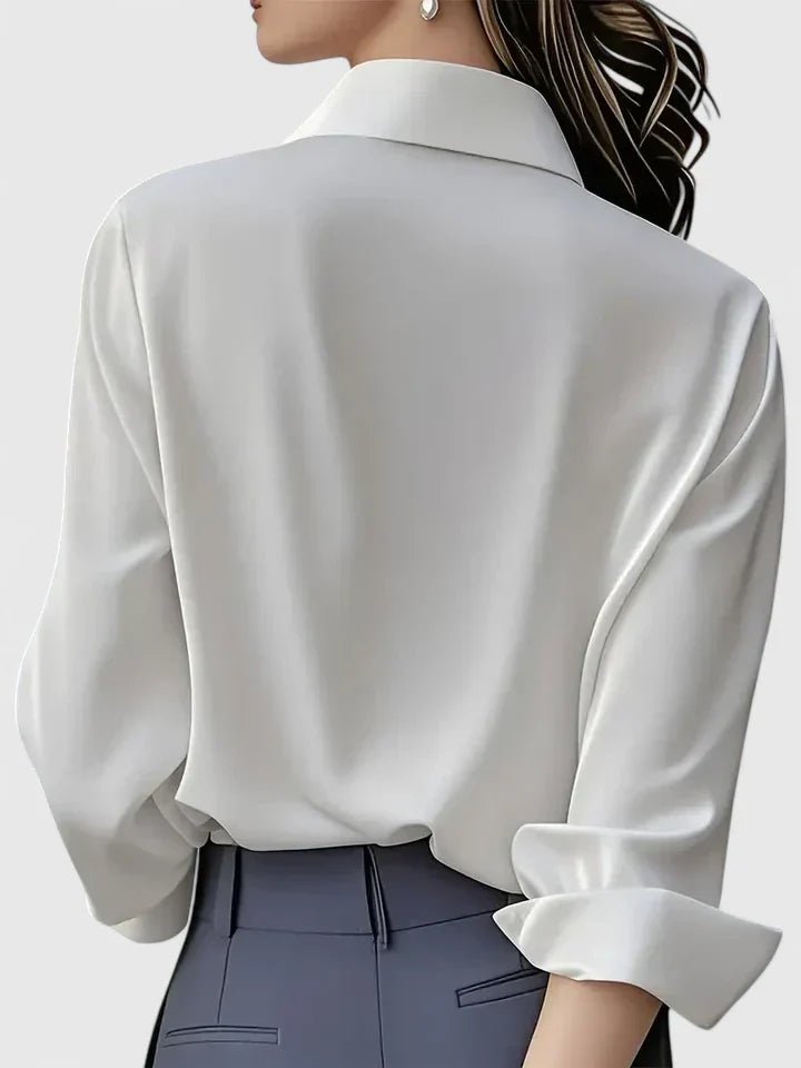 Dames Elegante Satijn Blouse Verborgen Knoopsluiting