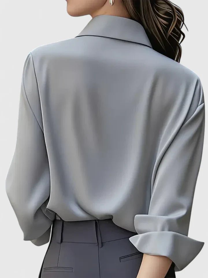 Dames Elegante Satijn Blouse Verborgen Knoopsluiting