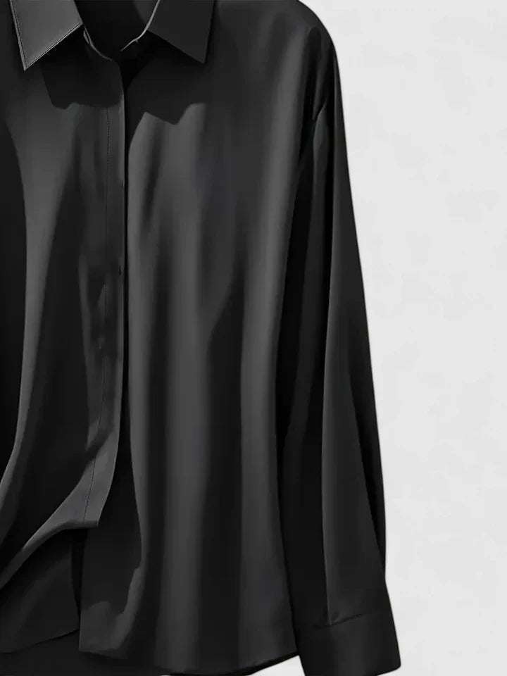 Dames Elegante Satijn Blouse Verborgen Knoopsluiting