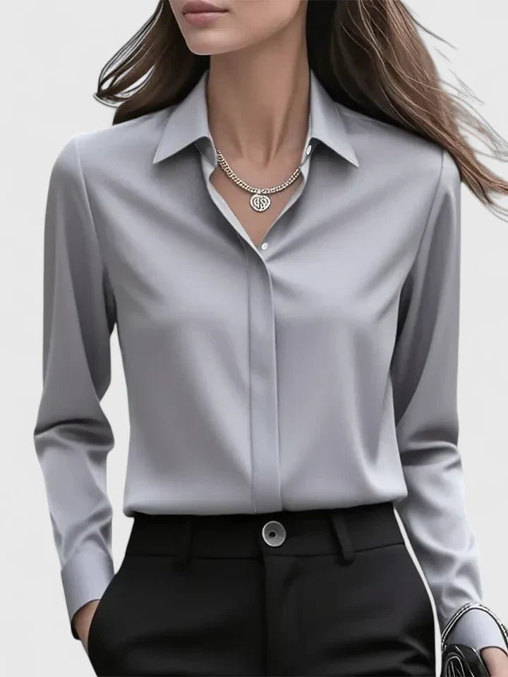 Dames Elegante Satijn Blouse Verborgen Knoopsluiting - Gray
