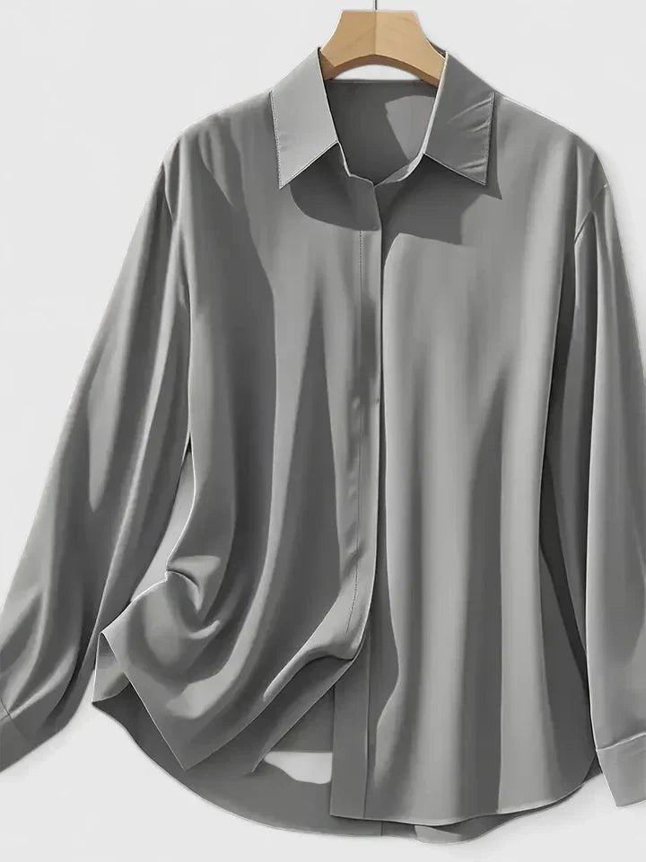 Dames Elegante Satijn Blouse Verborgen Knoopsluiting