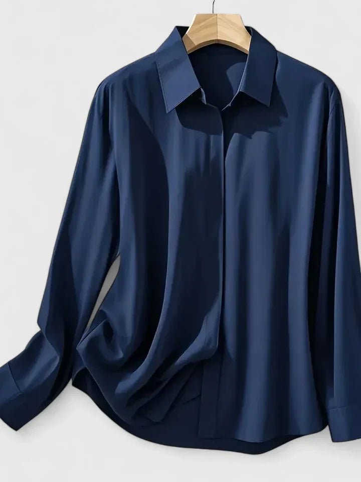 Dames Elegante Satijn Blouse Verborgen Knoopsluiting