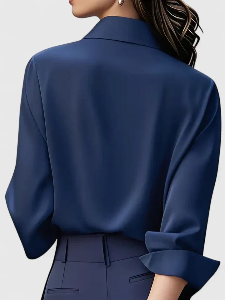 Dames Elegante Satijn Blouse Verborgen Knoopsluiting