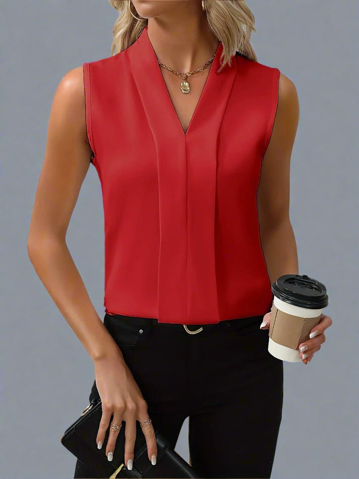 Dames Elegante Satin Mouwloze V-Hals Blouse - Red