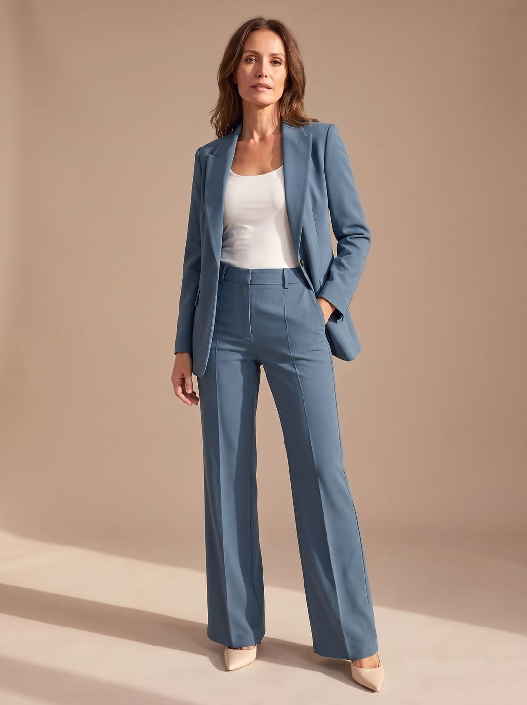 Dames Elegante Tweedelige Blazer Broekpak Set - Blauw