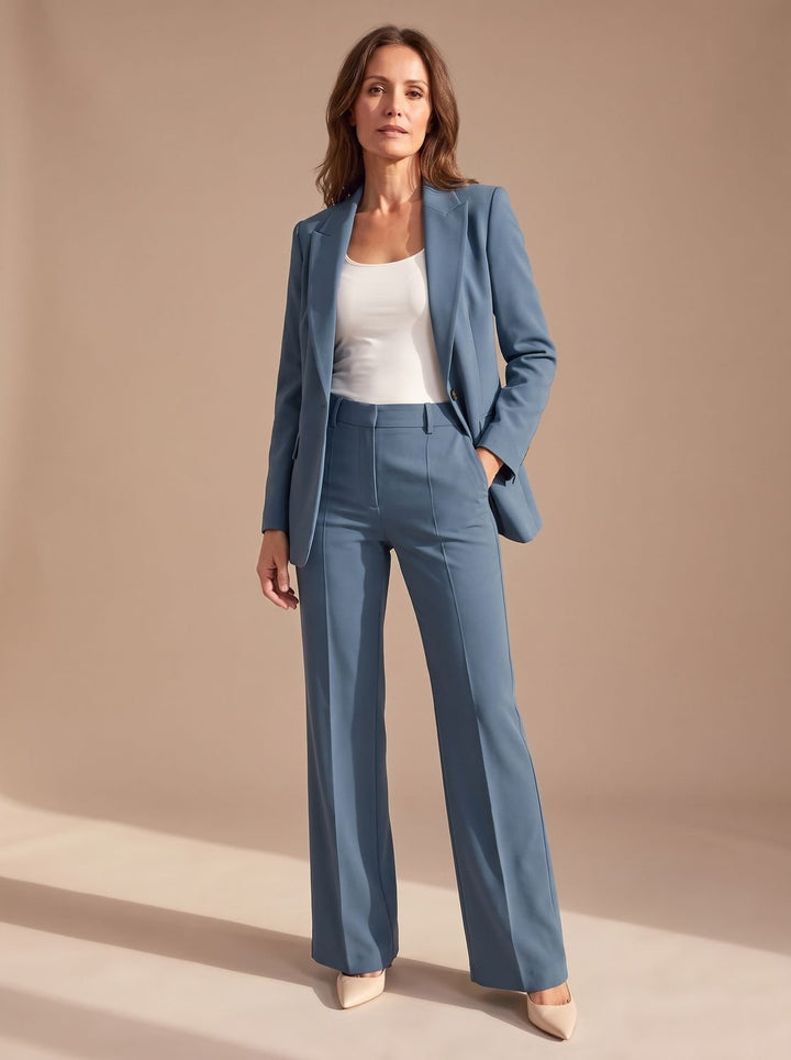 Dames Elegante Tweedelige Blazer Broekpak Set - Blauw