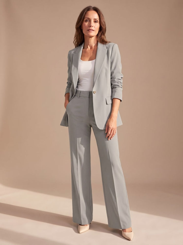 Dames Elegante Tweedelige Blazer Broekpak Set - Grijs