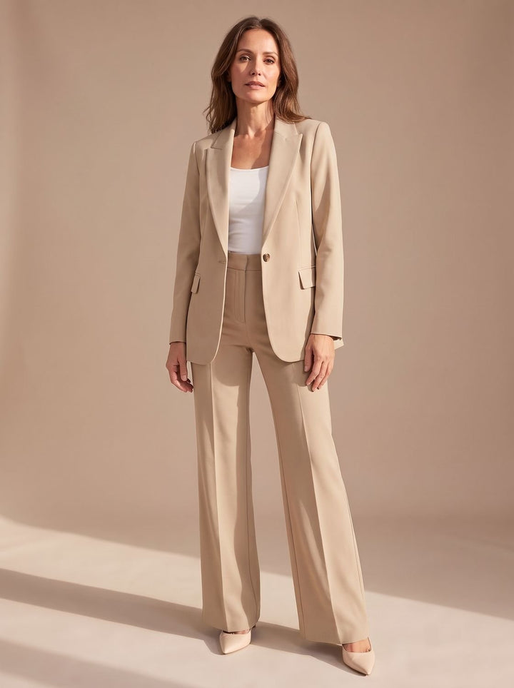 Dames Elegante Tweedelige Blazer Broekpak Set - Beige