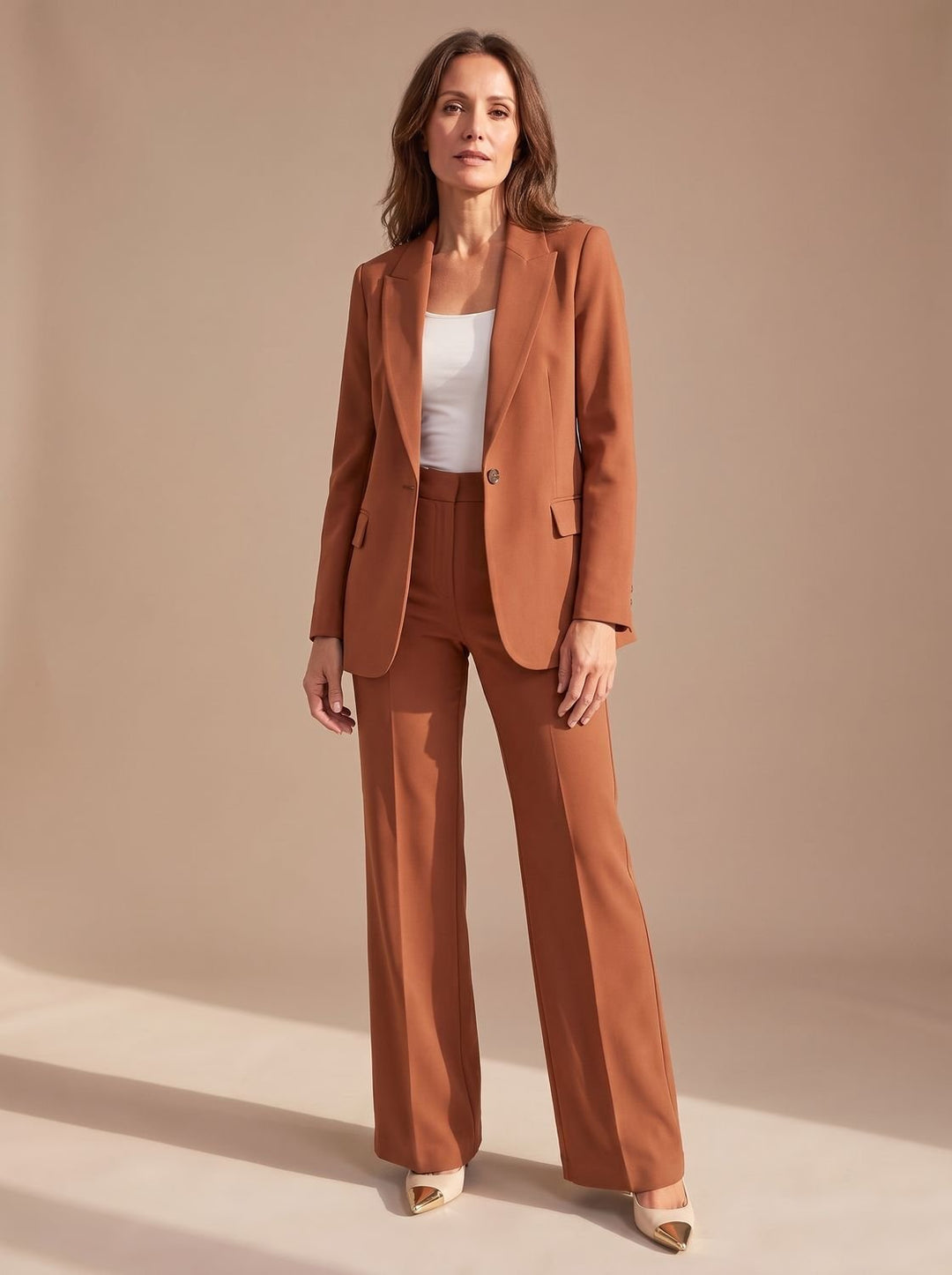 Dames Elegante Tweedelige Blazer Broekpak Set - Bruin