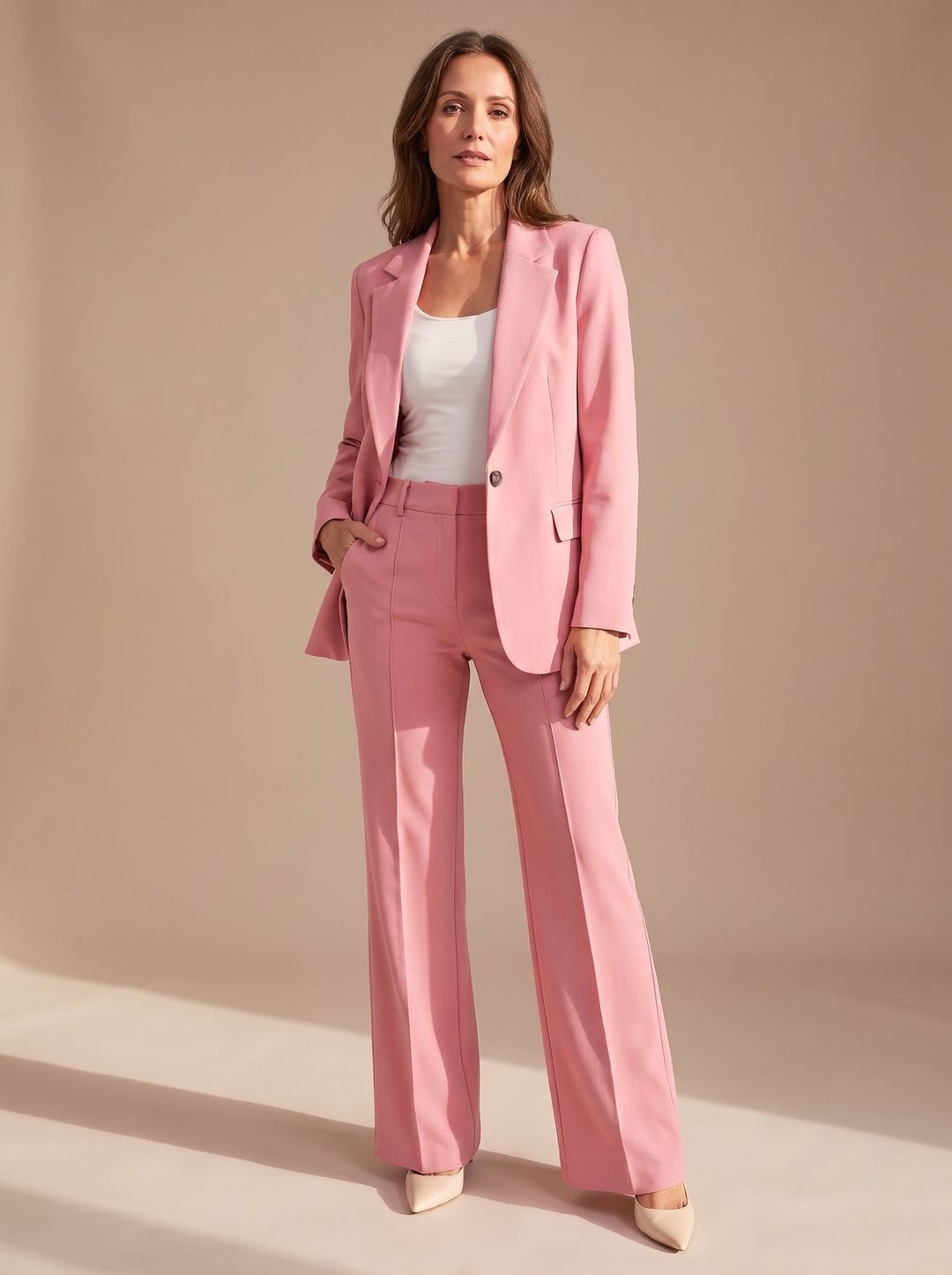 Dames Elegante Tweedelige Blazer Broekpak Set - Roze