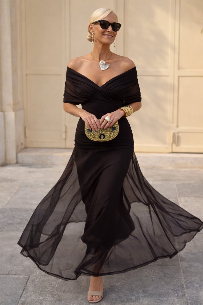 Dames Elegante V-hals Chiffon Cocktail Party Dress Maxi - Nachtbruin