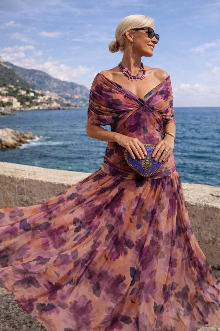 Dames Elegante V-hals Chiffon Cocktail Party Dress Maxi - Betoverde Tuin
